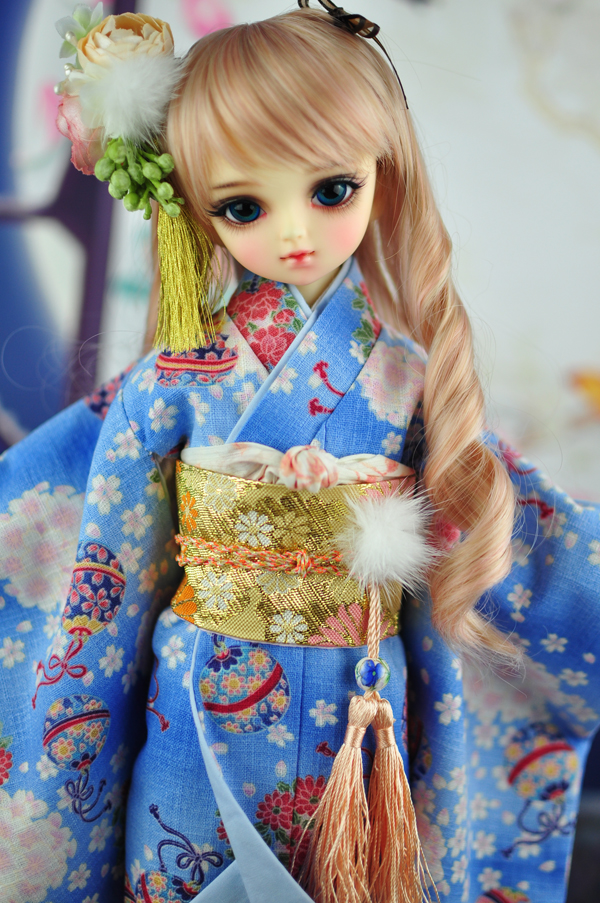 Blue and Pink Kimono for 1/4 size BJD - Click Image to Close